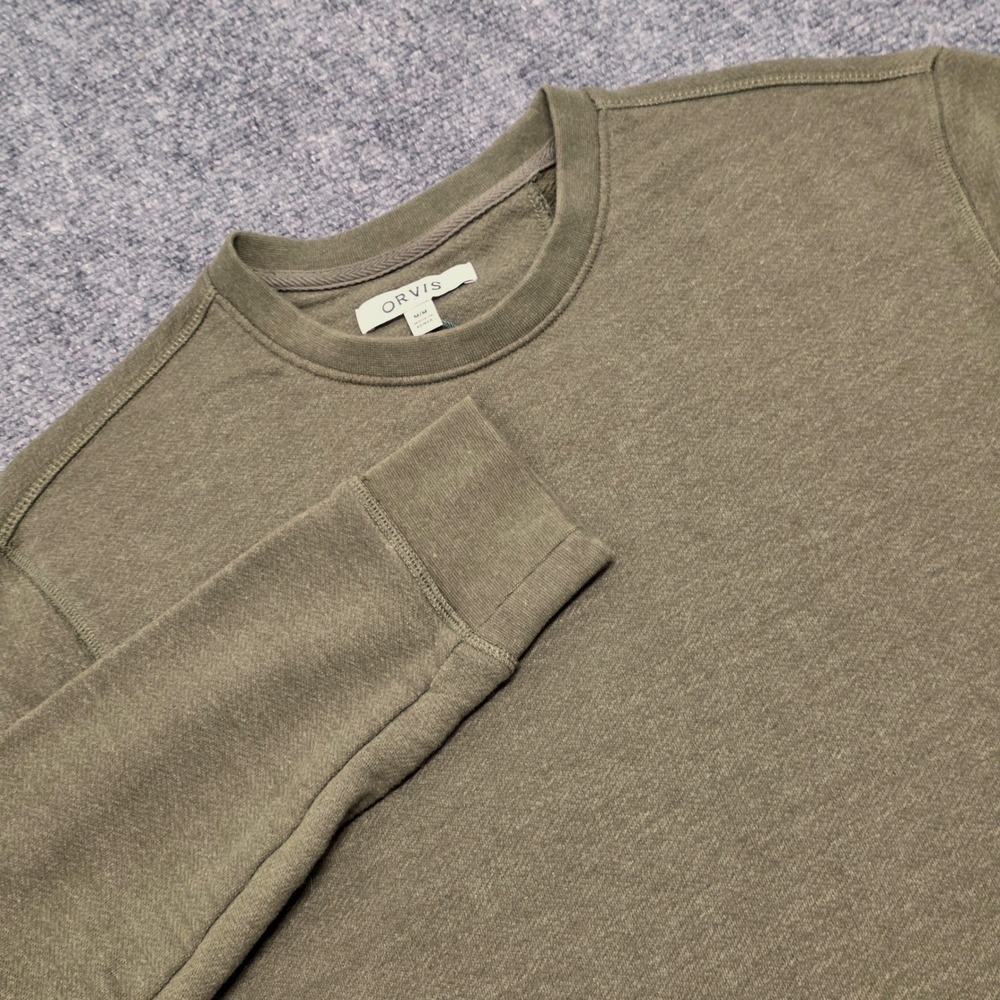 Orvis Mens Crewneck Sweatshirt‎ Olive Green Heather French Terry Pullover Size M